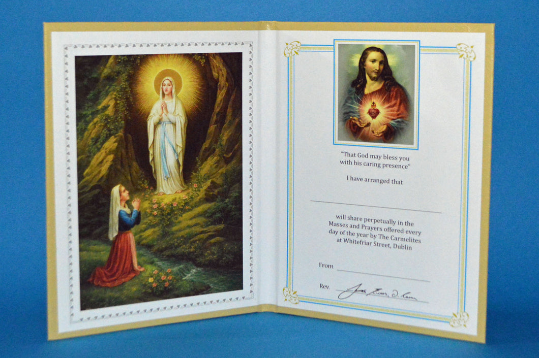 Perpetual Mass Card Lady of Lourdes LIVING small
