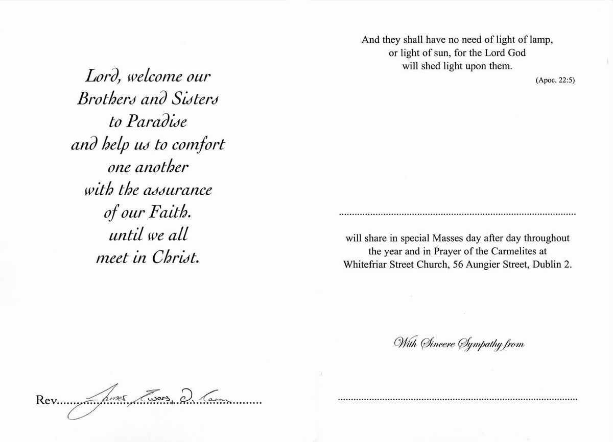 Venline Rip Sympathy Mass Card Online RIP – Whitefriar Street Church