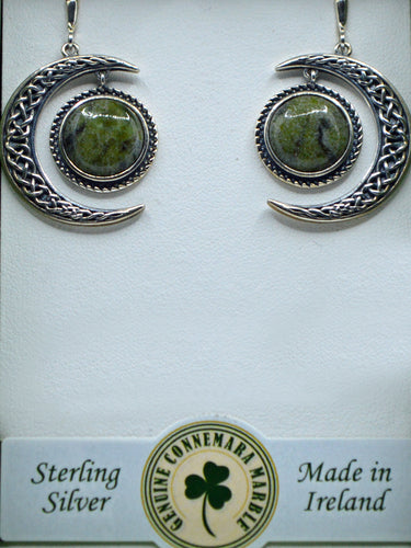 Silver Connemara Marble Sun and Moon Earrings